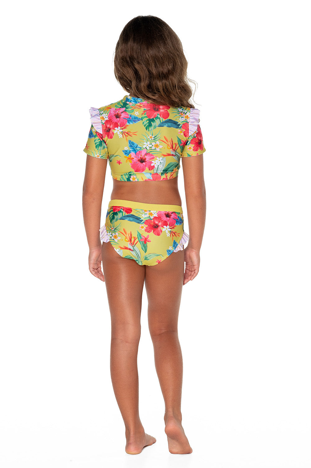 Girls Bikini Rashie Swim Set - Grey Hawaiian Floral - Isla - Back 1