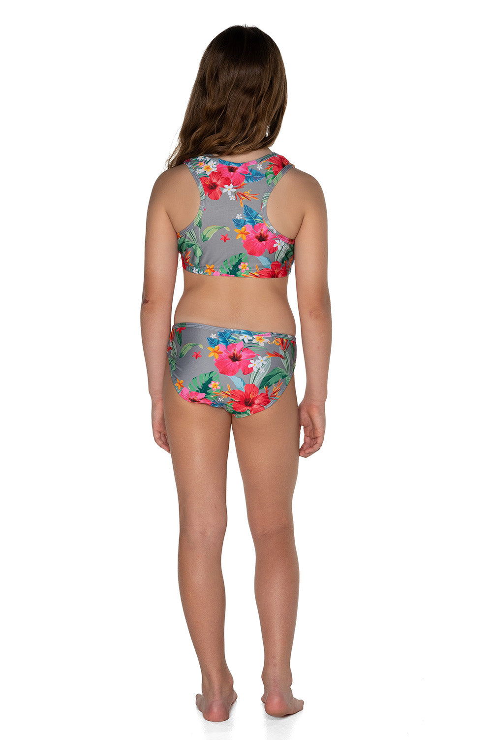 Girls Mesh Bikini - Grey Hawaiian Floral - Isla - Back