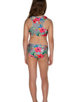 Girls Mesh Bikini - Grey Hawaiian Floral - Isla - Back
