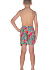 Boys Board Shorts - Grey Hawaiian Floral - Isla - Back