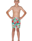 Boys Board Shorts - Blue Hawaiian Floral - Moana - Front