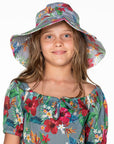 Girls Bucket Hat - Grey Hawaiian Floral - Isla