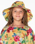 Girls Bucket Hat - Yellow Hawaiian Floral - Lei