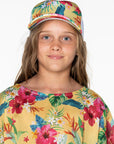 Girls Trucker Cap - Yellow Hawaiian Floral - Lei
