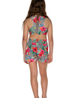 Girls Board Shorts - Grey Hawaiian Floral - Isla - Back