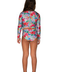 Girls Long Sleeve Swim Set - Purple Hawaiian Floral - Ayanna - Back 2
