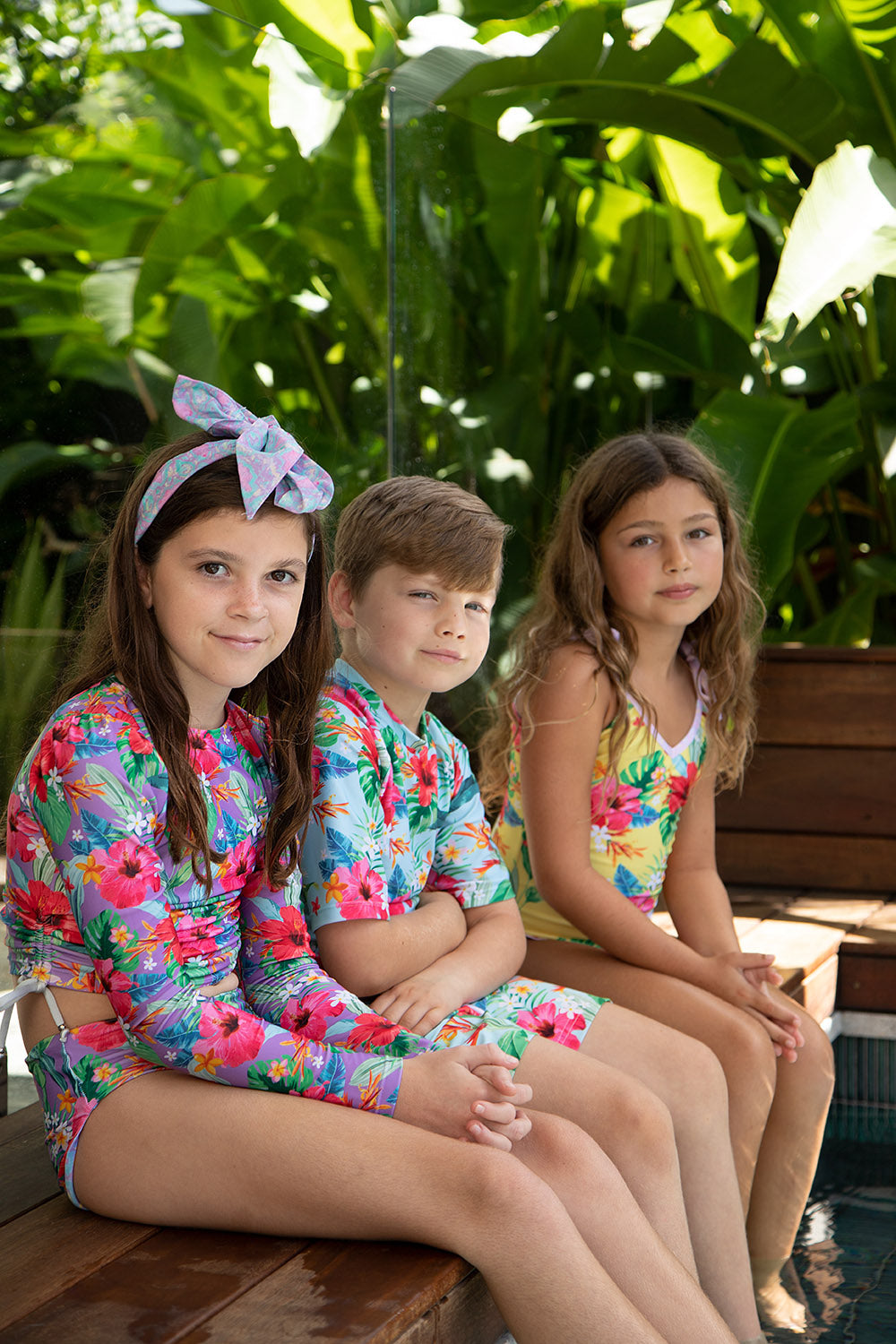 Girls Long Sleeve Swim Set - Purple Hawaiian Floral - Ayanna - Lifestyle 6