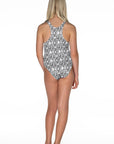 Girls Zip One Piece Swimsuit - Monochrome Snakeskin - Cayman - Back