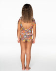 Girls Frilly One Piece Swimsuit - Brown Floral - Poppy - Back