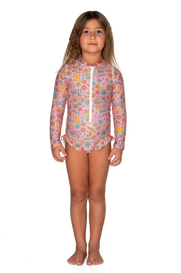 Peace, Love & Happiness Long Sleeve Zip One Piece (Dusty)