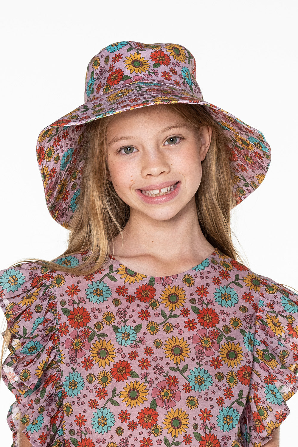 Girls Bucket Hat - Pink Floral - Harmony