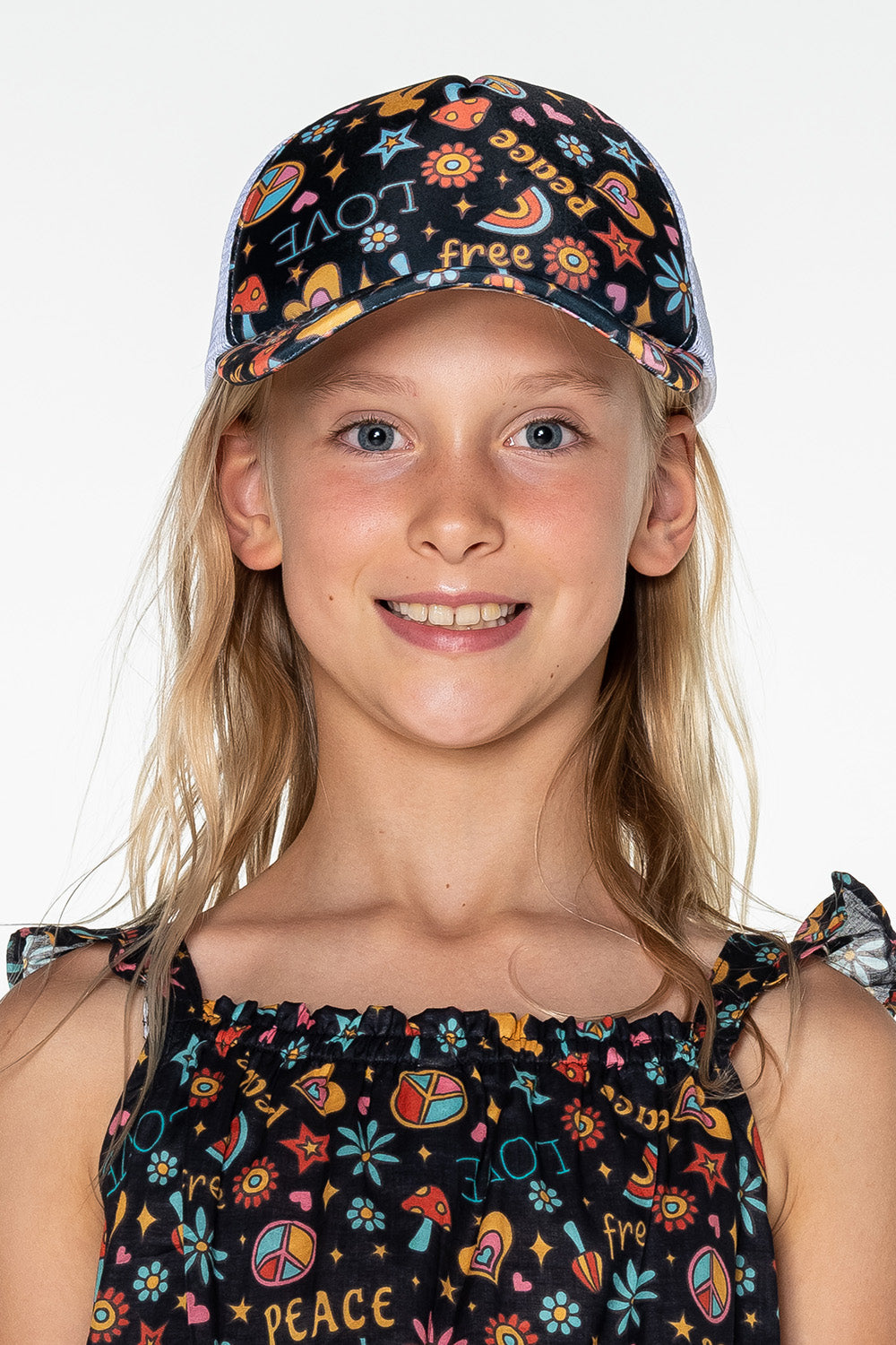 Girls Trucker Cap - Black Retro - Lola